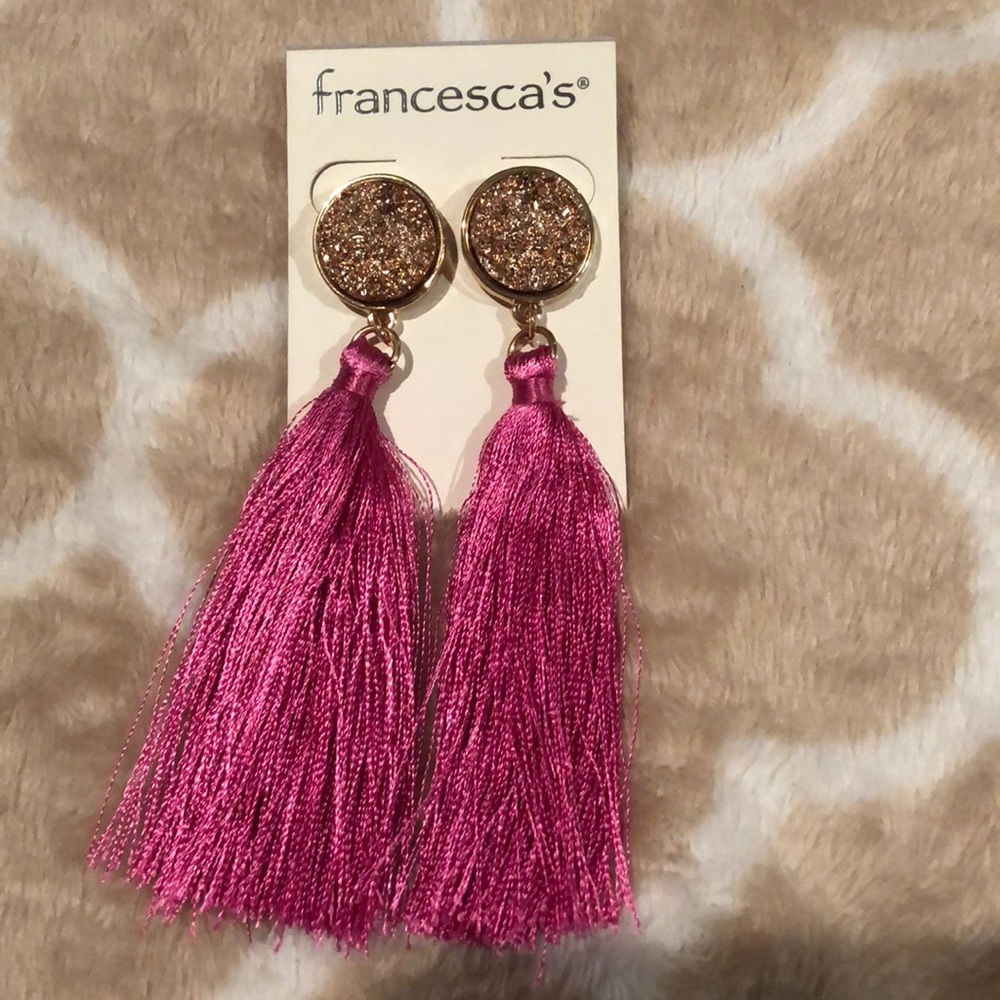 Francesca’s Rose gold/pink dangle studs earrings